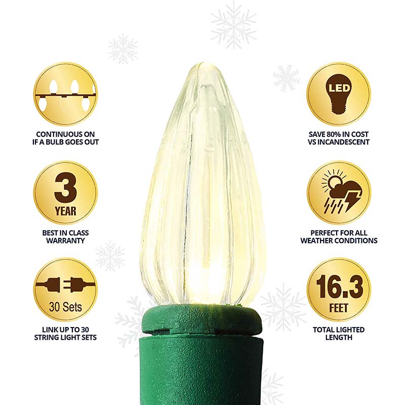 Outdoor/Indoor Christmas Lights 25-Count Total C9 LED Bulbs, Warm White Outdoor/Indoor Christmas Lights 25-Count Total C9 LED Bulbs, Warm White